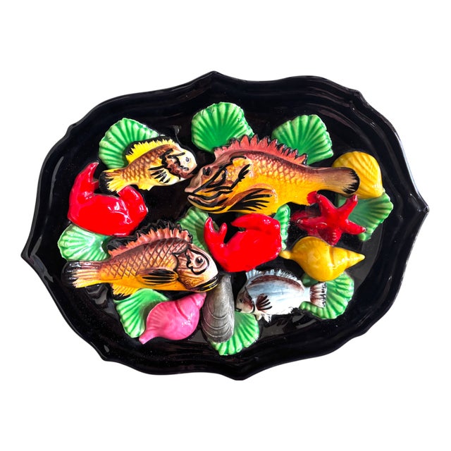 Ceramic Wall Plaque with Marine Decoration from Vallauris, France, 1960s For Sale