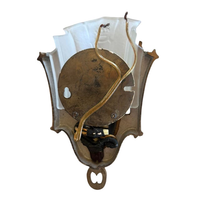 Art Deco Antique Art Deco Wall Sconces With Decorative Shield and Crown Designs - a Pair For Sale - Image 3 of 4