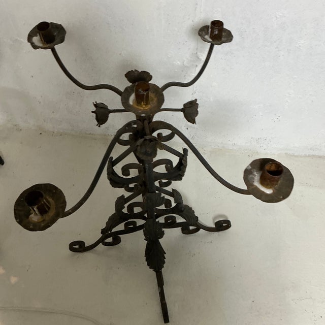French Provincial Antique Wrought Iron Candelabra For Sale - Image 3 of 5
