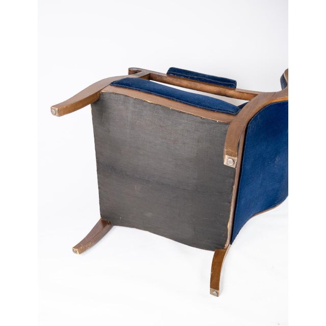 Wood Armchair in Blue Velvet and Mahogany by Fritz Henningsen For Sale - Image 7 of 8