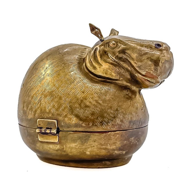 Mid 20th Century Brass Figural Hippopotamus Box by Woco For Sale - Image 4 of 12