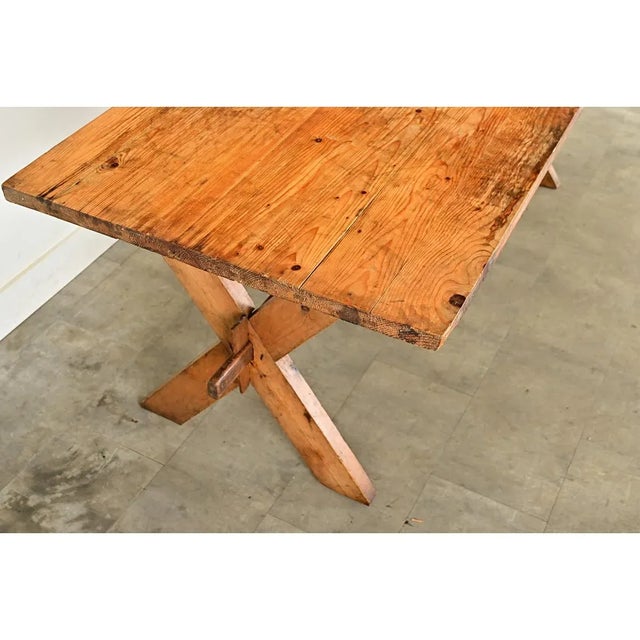 Tan Swedish Early 20th Century Pine Trestle Table For Sale - Image 8 of 12