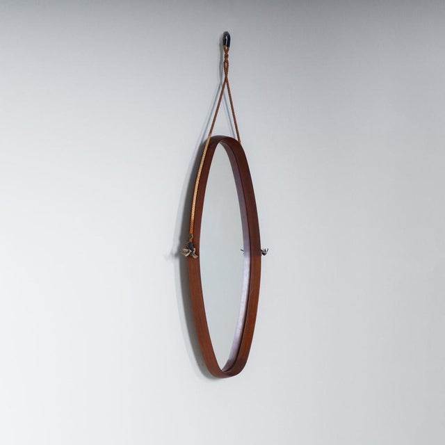 Wall Mirror with Wooden Frame and Rope, 1960s For Sale - Image 5 of 5