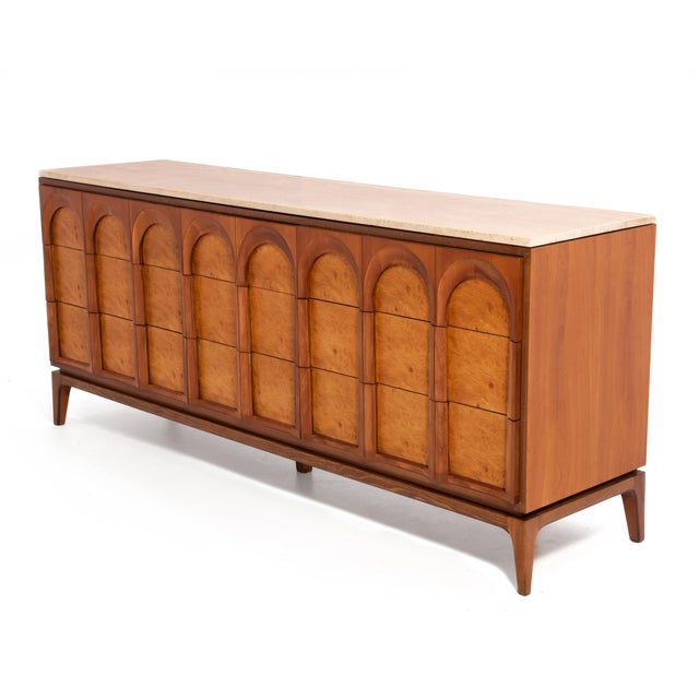 1960s Thomasville Arched Series Dresser Sideboard Credenza Travertine Top Mid Century 1960s For Sale - Image 5 of 13