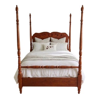 Vintage Solid Maple 4 Poster Bed Frame For Sale