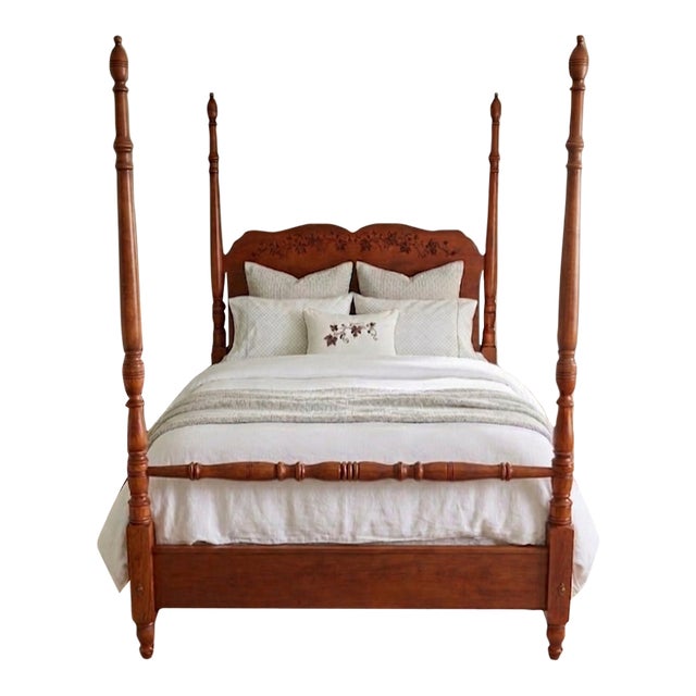 Vintage Solid Maple 4 Poster Bed Frame For Sale