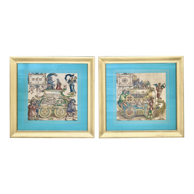 Wartime Triumphs, Hans Burgkmair the Elder Hand Painted Woodcuts Ca. 1515-18-Set of 2 For Sale
