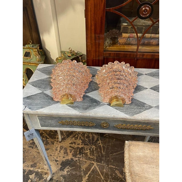 Pink Pair of Murano Rosti Pink Sconces For Sale - Image 8 of 8