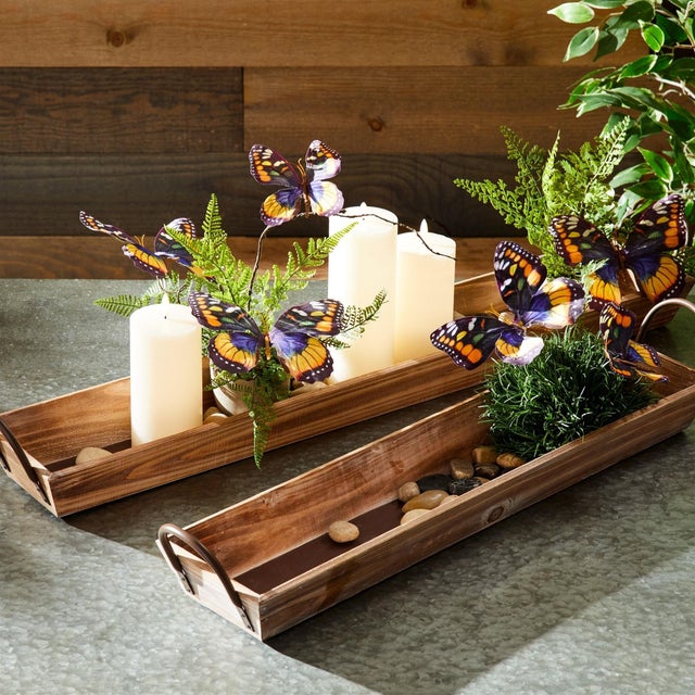 Modern Wooden Tray with Handles (Set of 2) For Sale - Image 3 of 4