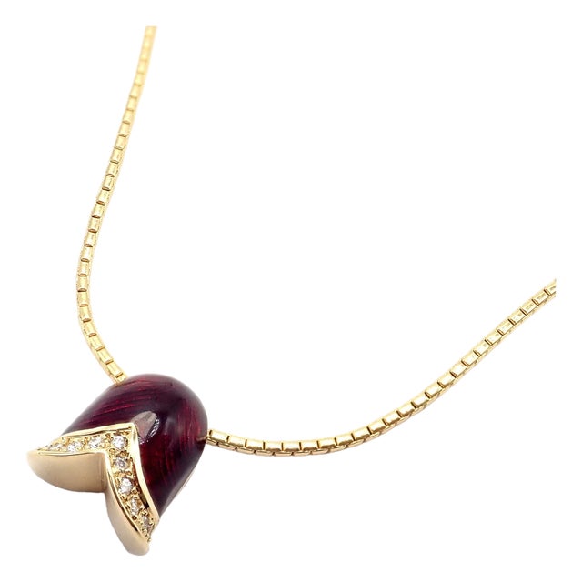 Late 20th Century Fabrege Diamond Tulip Red Enamel Pendant Necklace For Sale