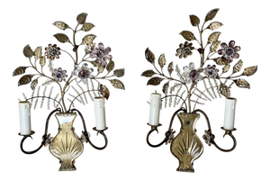 Italian Wall Sconces with Amethyst and Smoky Glass Blossoms, 1950s, Set of 2