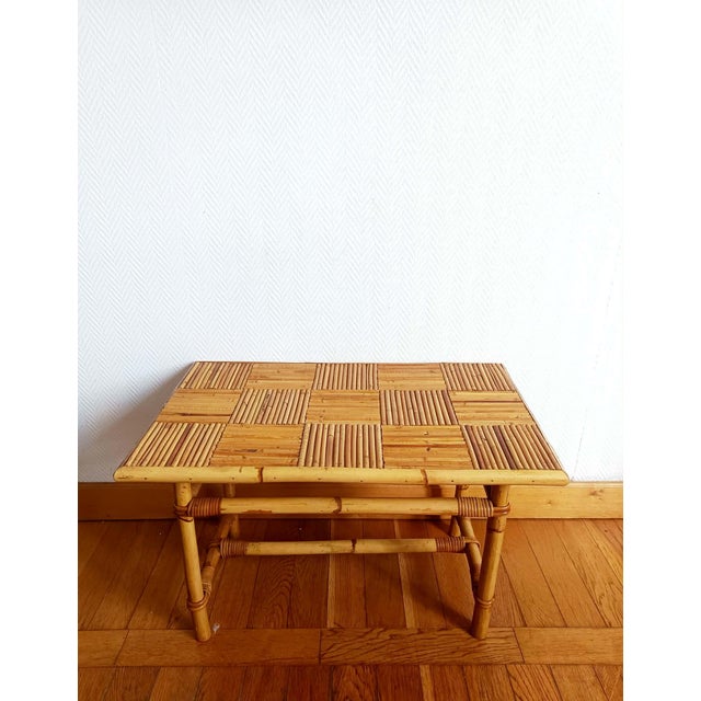 Vintage Bamboo Coffee Table in the style of Audoux Minet, 1970s For Sale - Image 3 of 11