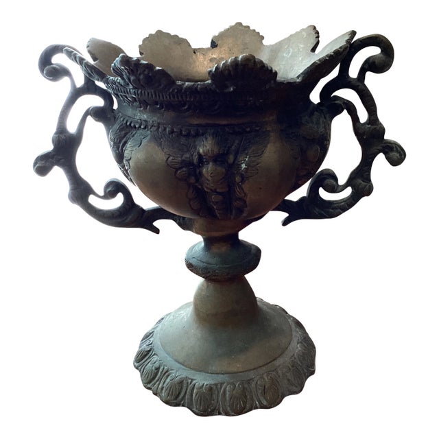Antique 18th Century Brass Bronze French Style Goblet Urn Vase or Planter Ornate Loving Cup Anita Speedo Design For Sale