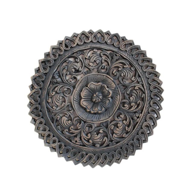 Indian Vintage Antique Burn Boho Carved Medallion Wall Panel 18" For Sale - Image 3 of 3