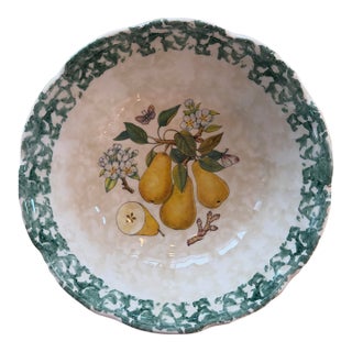 Vintage Hand-Painted Italian Ceramic Serving Bowl With Pear Motif by Himark For Sale