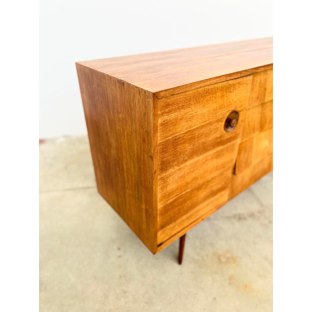 Tan Mid-Century Brutalist Teak Sideboard with Drawers and Recessed Round Handles, 1960s For Sale - Image 8 of 18