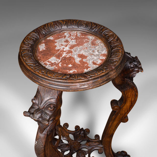 Wood Vintage Jardiniere Stand, Oriental, Beech, Marble, Wine, Lamp Table, Art Deco For Sale - Image 7 of 12