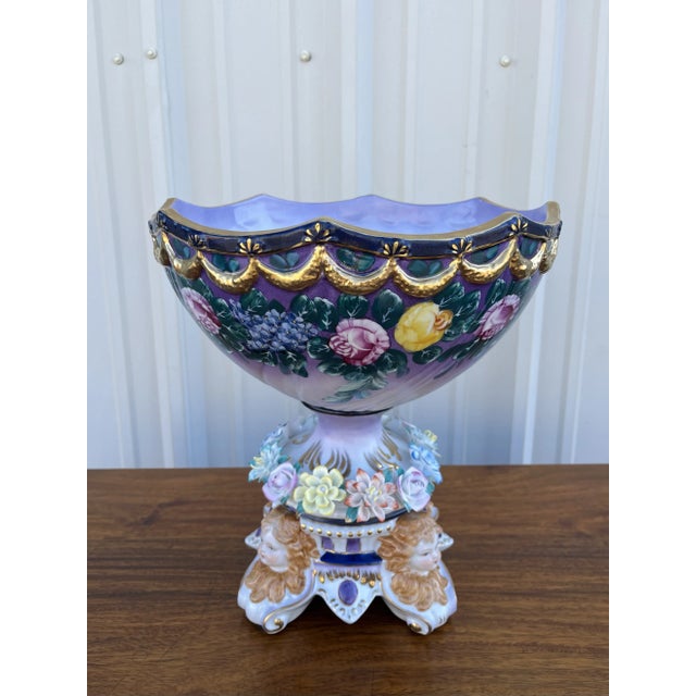Dresden Signed Porcelain Centerpiece Bowl- Applied Flowers, Cherub Faces For Sale - Image 6 of 12