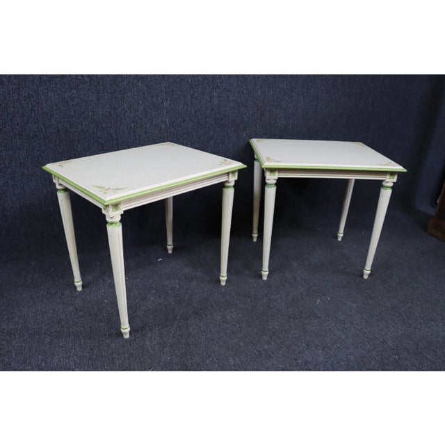 French Louis XVI Style Cream Hand Painted Side Tables - a Pair For Sale - Image 3 of 7