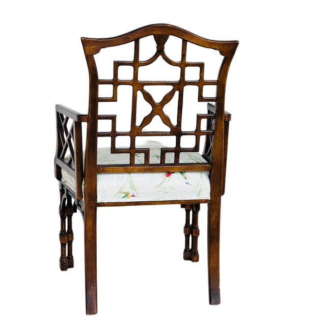 Wood Antique George III Chinese Chippendale Armchair in Thibaut for Scalamandre For Sale - Image 7 of 8