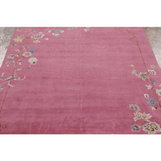Art Deco Contemporary Chinese Art Deco Style Floral Pink & Cream Wool Rug by Rug & Kilim, India For Sale - Image 3 of 9