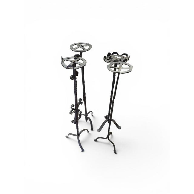Spanish Gothic Wrought Iron Candlesticks, Late 15th Century, Set of 4 For Sale - Image 4 of 15