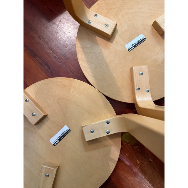 Wood Artet Alvar Aalto Original Design - Three Legged Stool Model 60 - Honey Stained - 2002 - A Pair For Sale - Image 7 of 7