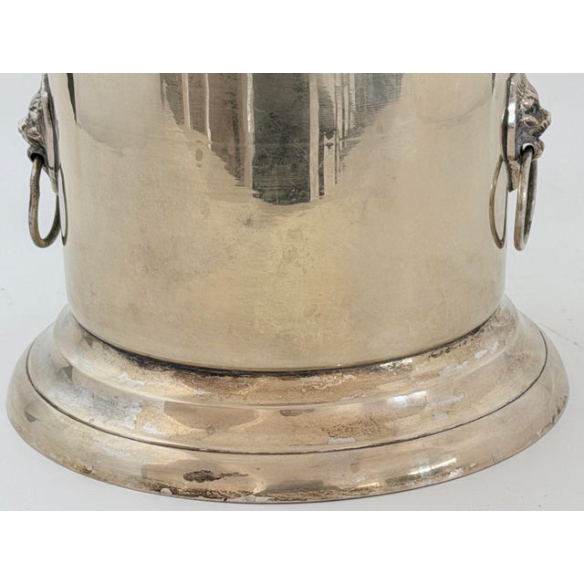 Silver on Brass Wine Bottle Holder or Coaster With Lions Head Ring Handles For Sale - Image 9 of 11