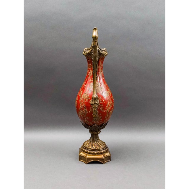 Vintage Hand Painted Gold Floral Porcelain Ornate Bronze Swan Urn Vase. Measures Approximately 7 3/4" long, 5" wide, 18...