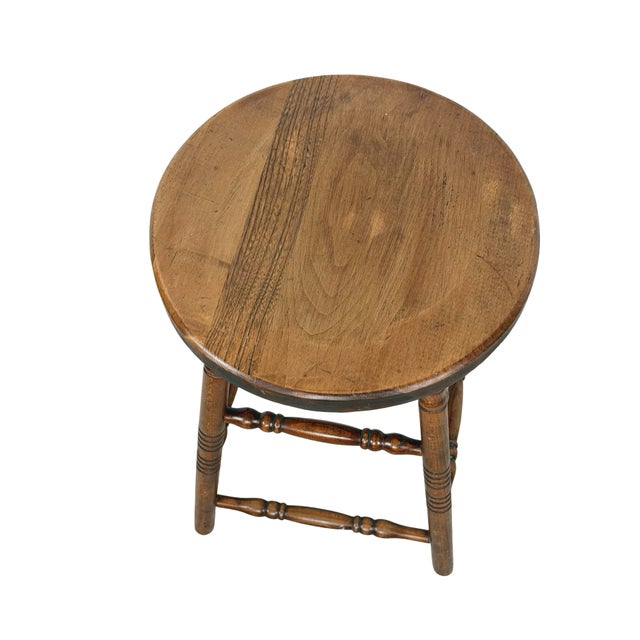 Early 20th Century Antique Country Round Wooden Stool With Turned Legs and Stretchers For Sale - Image 5 of 18