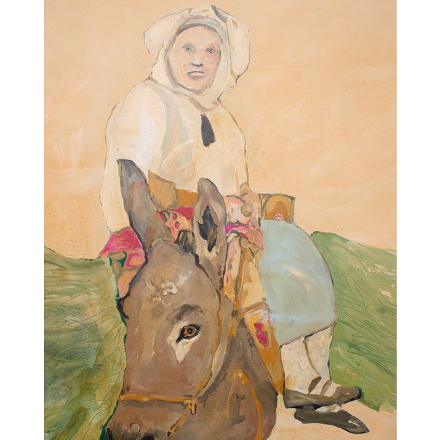 Ira Yeager Ira Yeager 20th C. Corfu Woman on Donkey Oil Canvas Painting 6 Ft For Sale - Image 4 of 18