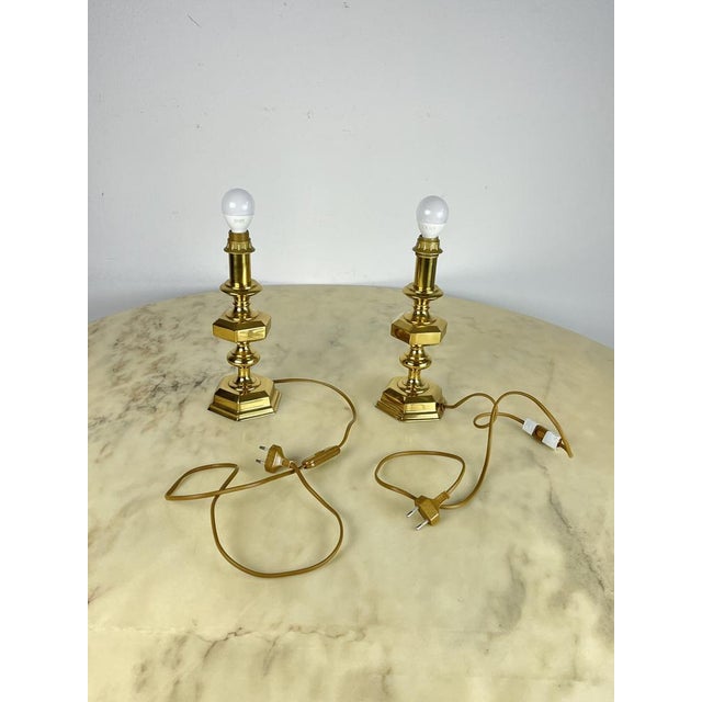Vintage Italian Brass Table Lamps, 1980s, Set of 3 For Sale - Image 5 of 18