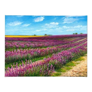 Lavender Field Countryside Landscape Oil Painting on Canvas by Humprey For Sale