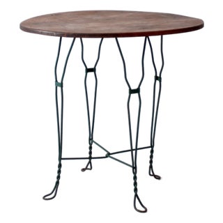 Vintage Mid-Century Wrought Iron Bistro Table With Wood Top For Sale