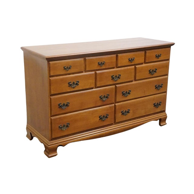 High End Vintage Solid Hard Rock Maple Early American Colonial 56" Double Dresser 5012 For Sale - Image 4 of 13
