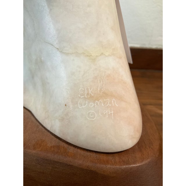 Stone 1990s Native American Carved Stone Alabaster Sculpture by Artist Elk Woman For Sale - Image 7 of 7