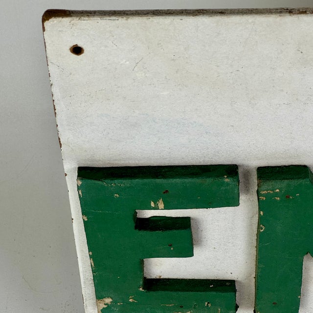 Mid 20th Century Vintage Large "Enter" Sign on Masonite With Raised Letters in Green Paint For Sale - Image 5 of 9