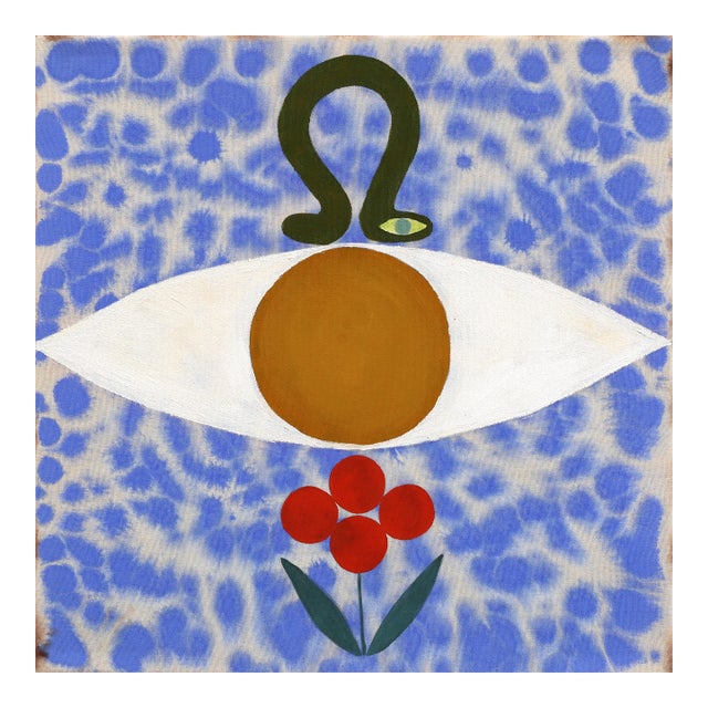 Memory Stack I - Modern Abstract Folk Art Inspired Floral Painting on Raw Canvas Original Artwork by Meredith Walker For Sale