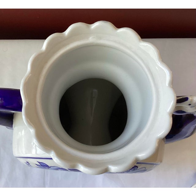 Ceramic Vintage Gzhel Porcelain Donut Teapot – Blue & White – 14½” Tall For Sale - Image 7 of 11