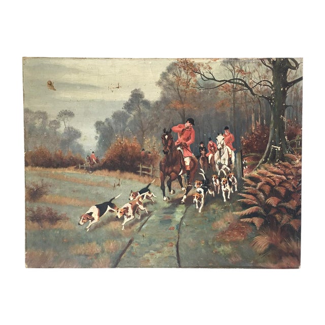 Antique 1912 French Hunting Dogs Oil Painting Chairish