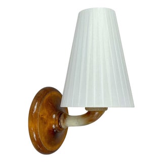 Alabaster, Birch and Pleated Fabric Wall Light, Sweden, 1920s For Sale