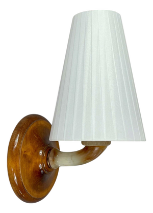 Alabaster, Birch and Pleated Fabric Wall Light, Sweden, 1920s