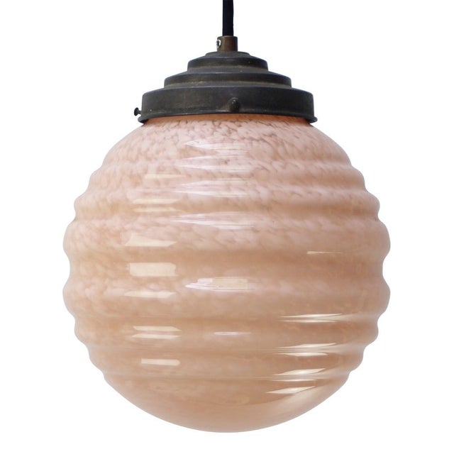 Pink French Pink Reeded Clichy Glass Pendant Lamp For Sale - Image 8 of 8