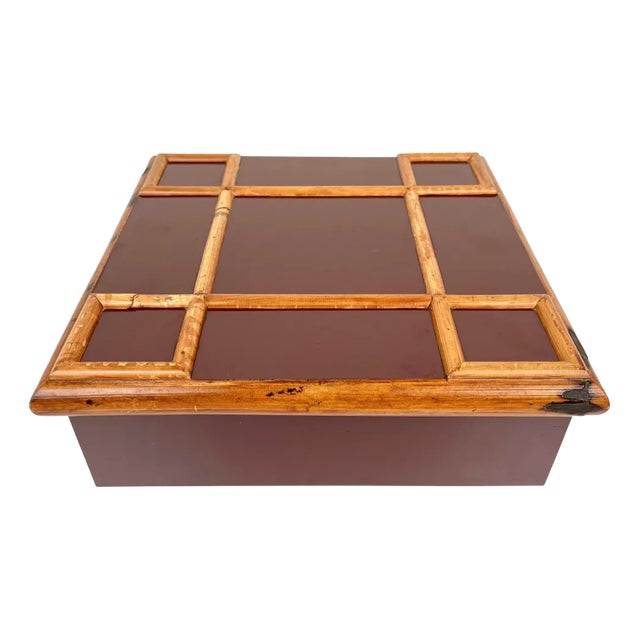 Bamboo & Wood Squared Box by Tommaso Barbi, Italy, 1960s For Sale