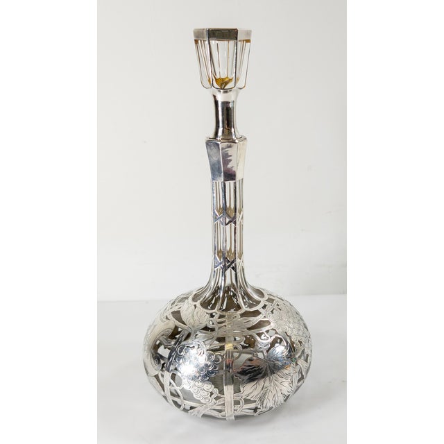 Early 20th Century Early 20th Century Sterling Silver Glass Decanter Bottle With Grape Motif For Sale - Image 5 of 11