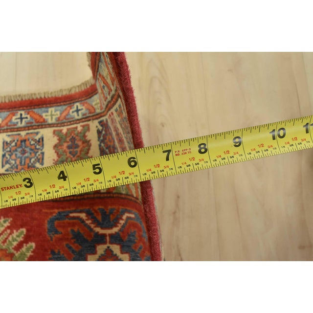 Kazak Rug 3’11” X 5’3” Red Wool Tribal Hand-Knotted Oriental Carpet For Sale - Image 10 of 12