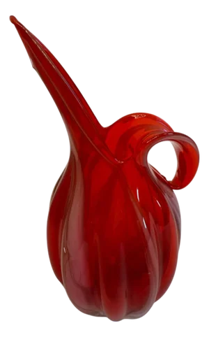 Mid Century Modern Red Lutetian Italian Art Glass Pitcher Vase