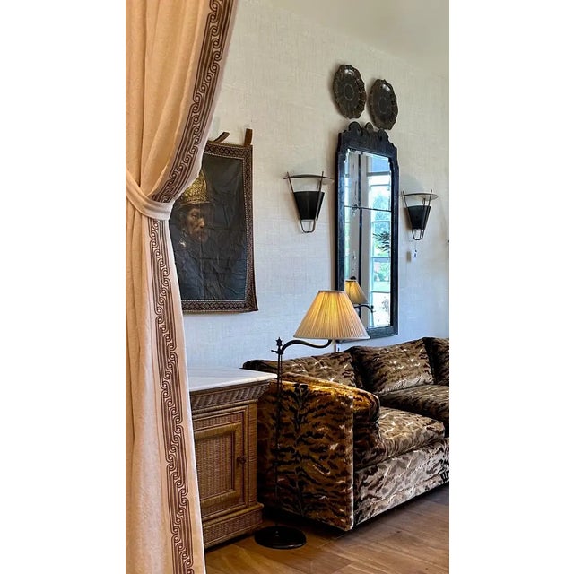 An antique 18th Century "Madeleine Castaing" style English-Neoclassical Japanned-lacquer mirror, a rare and beatiful...