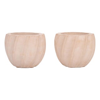 Karl Springer Style Ribbed Planter, C. 1980s, Pair For Sale