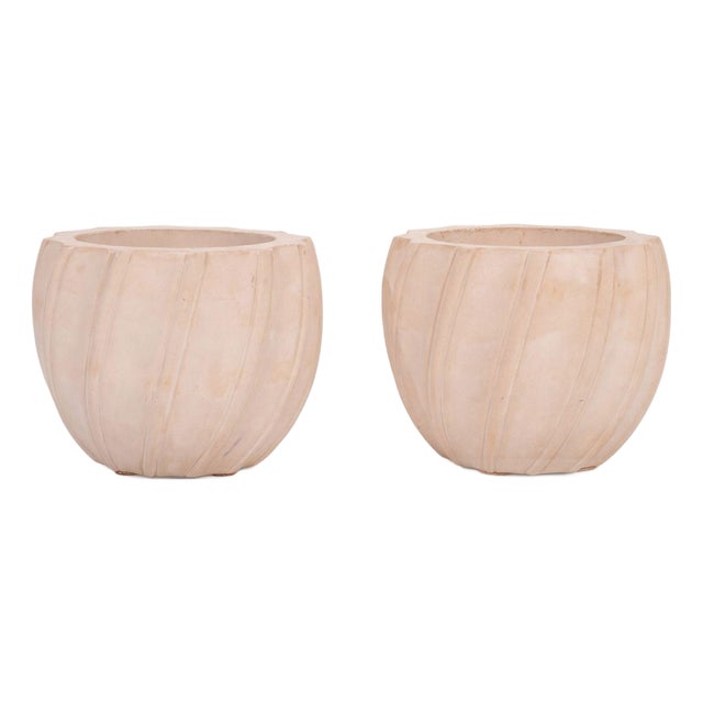 Karl Springer Style Ribbed Planter, C. 1980s, Pair For Sale